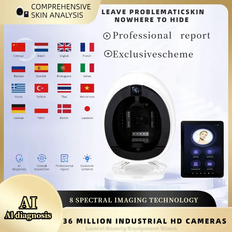 Professionele Huidanalysator Schoonheidssalon 15,6 inch 3D Gezichtshuidanalysator Machine 8 Lichtspectrum Huidanalysescanner