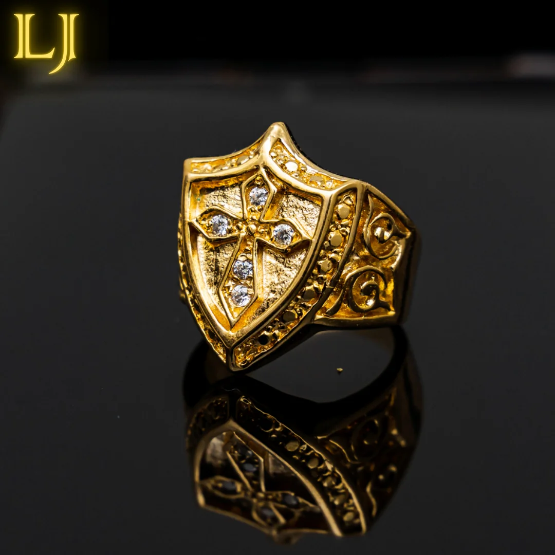 Templar Ring Cross Shield in Old Currency (Nordic Gold) Eternal Guarantee in color! Ancient Currency Jewelry