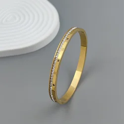 Roman numeral zircon stainless steel gold-plated women's bracelet, high quality waterproof metal bracelet, party jewelry