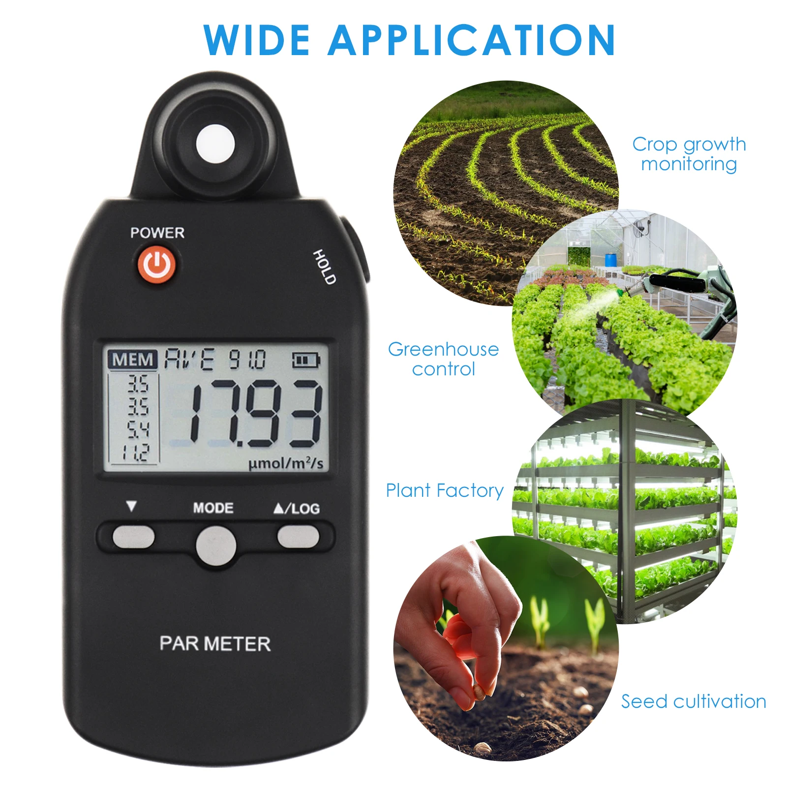 PAR Meter Advanced Quantum Sensor Measure Grow Light Intensity Lux PPFD Tester for Indoor and Outdoor Plant