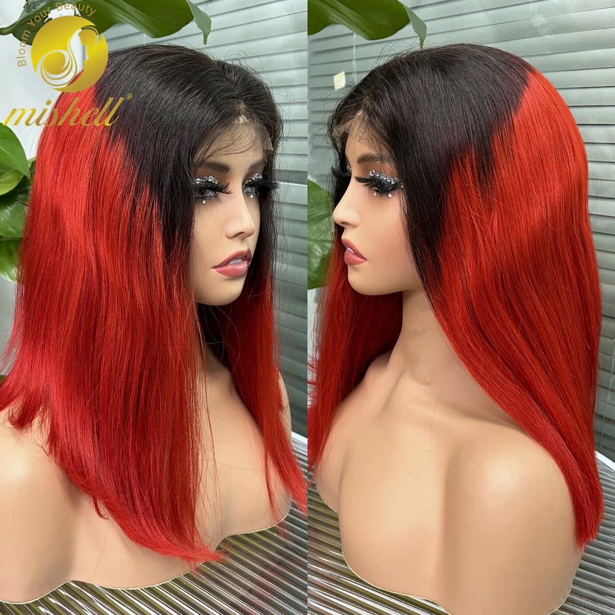 

T1B-Red Straight Bob Wig Human Hair Wigs 4x4 Transparent Lace Closure Short Straight Wig for Women Brazilian Remy Hair Wigs