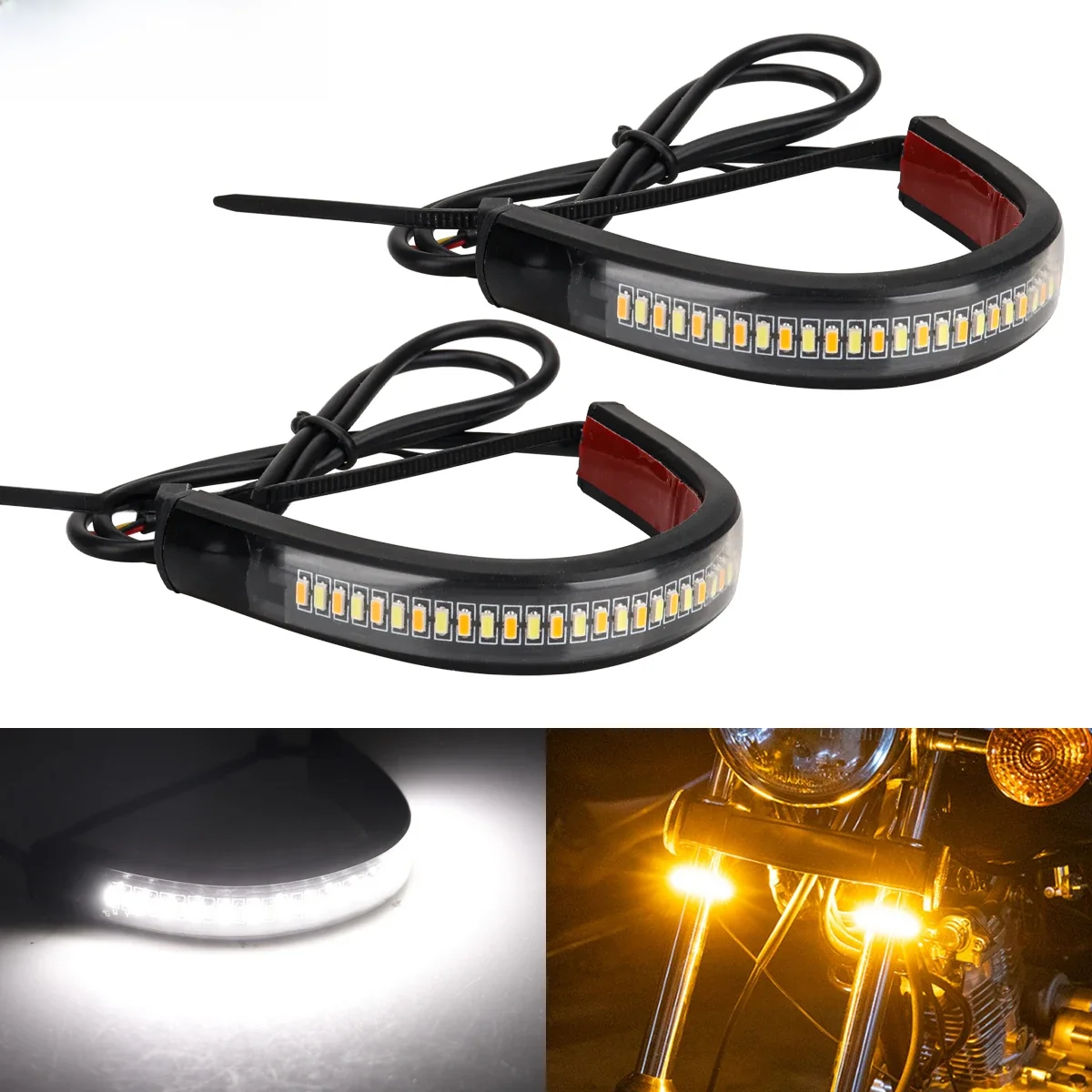 2 pièces 12V LED Moto clignotant et DRL anneau fourche bande lampe clignotant ambre blanc Moto clignotant Auto accessoires