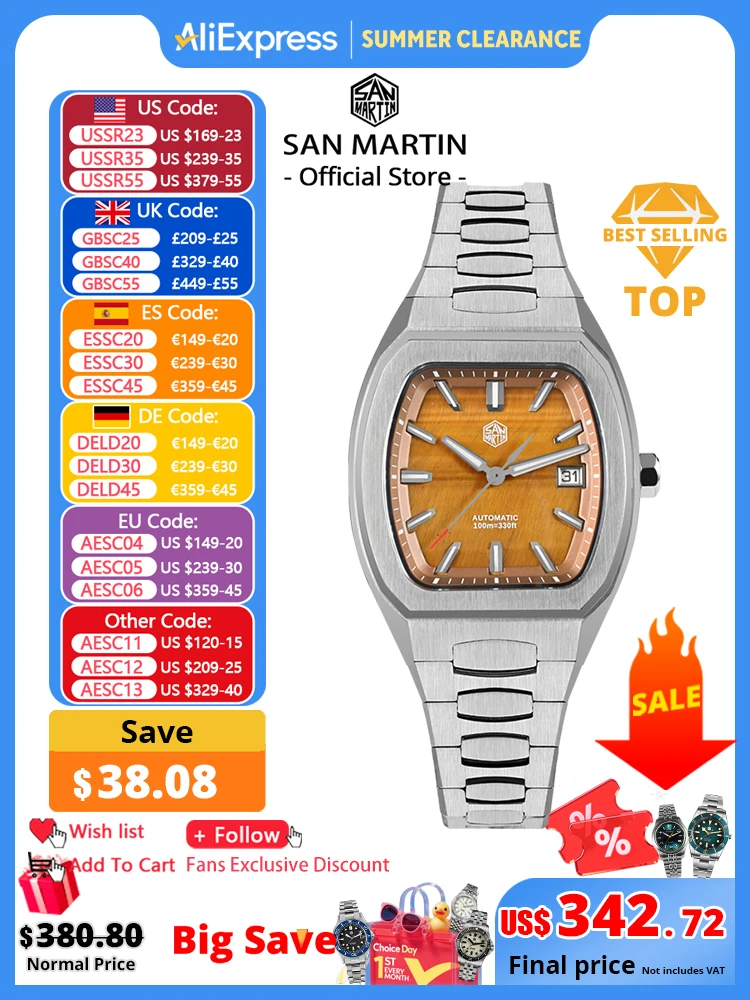 San Martin 39.5mm Tonneau luxe hommes montre cadran minéral sport décontracté PT5000 SW200 automatique mécanique saphir lumineux SN0145