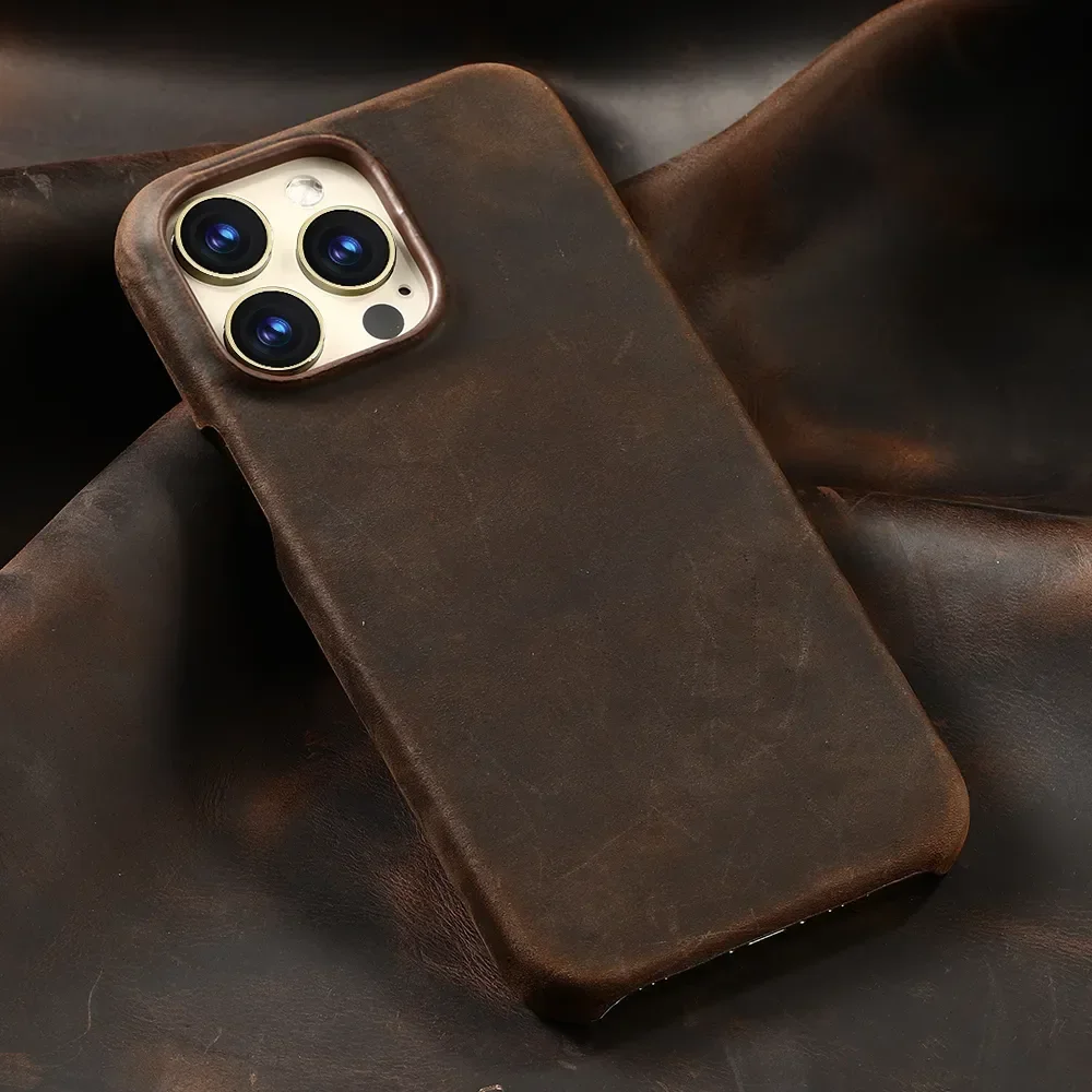 Oryginalne etui ze skóry Crazy Horse do iPhone 15 16 17 Pro Max 14 Plus 13 12, skóra bydlęca PULL-UP, matowe, vintage, pancerne etui na telefon — zdjęcie produktu 7