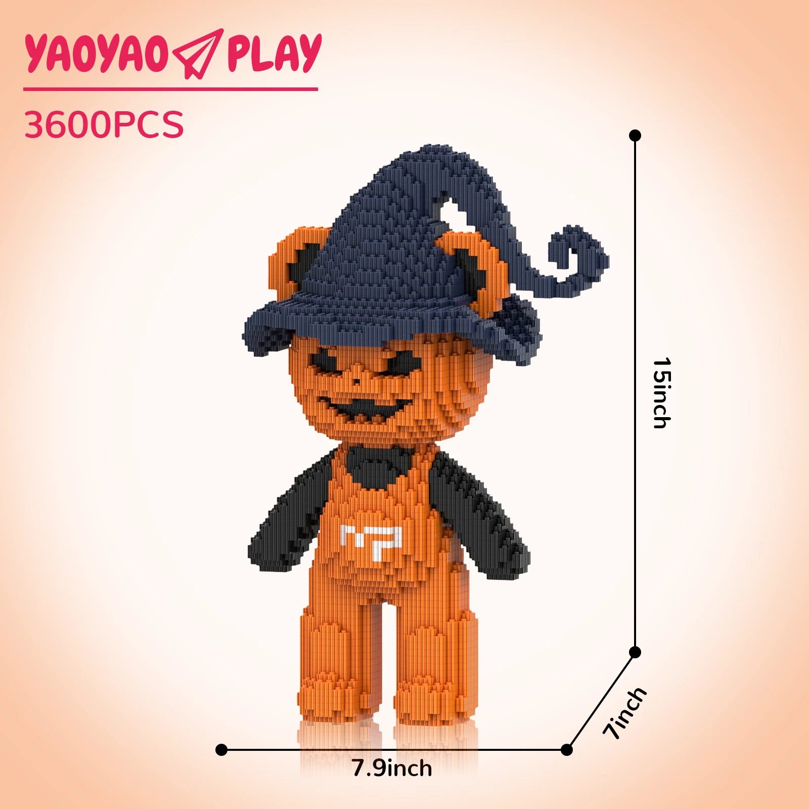 Wizard Pumpkin Bear Building Blocks Set 3600PCS DIY ABS Brick Bear Toy for Kids and Adults Halloween Gift Educational Decor