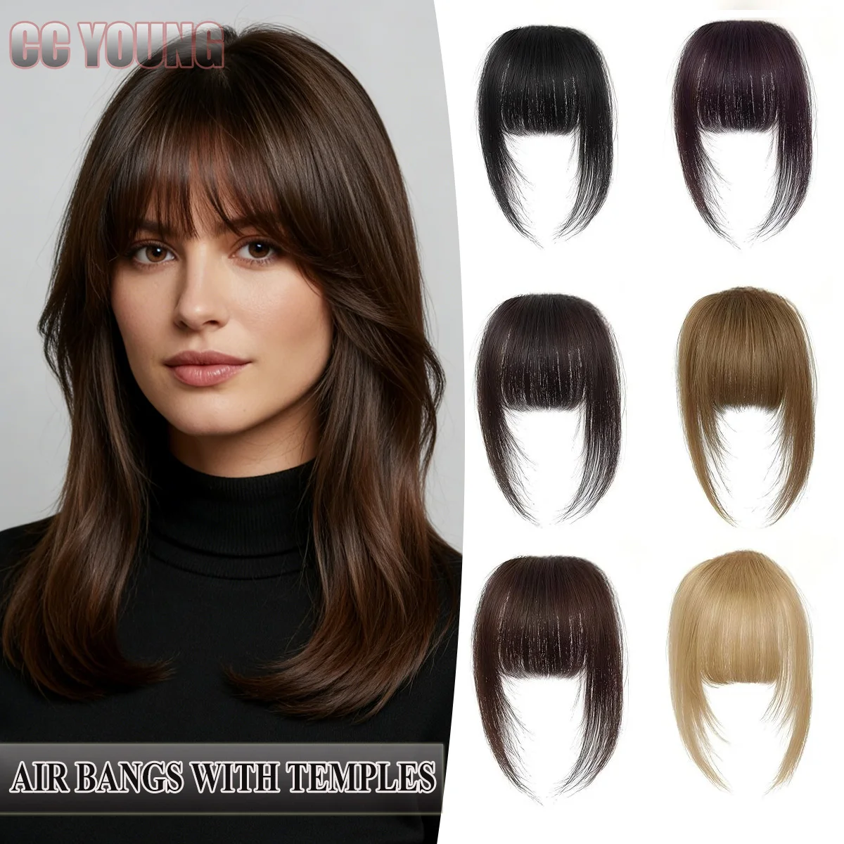 Clip-in-Pony aus Echthaar mit Schläfenpartie für Damen, Remy-Haar, geschwungener Pony für den Alltag_voghion.com