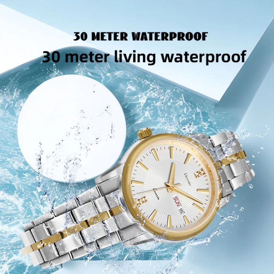 Deesio Luxury Japan Movement Men's Quartz Stainless steel Watch Waterproof Week Display Complete Calendar Business Watches Gifts