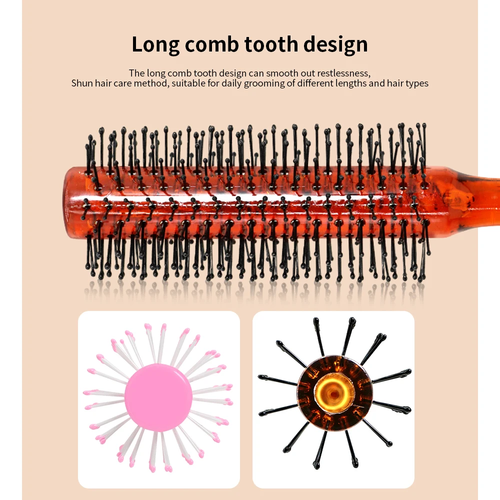 Plastic Handle Soft Bristles Round Brush Anti-Static Comb Massager Hairbrush Dressing Professional Salon Barber Comb Stying Tool