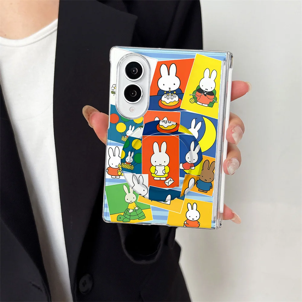 Cute Miffy Rabbit Colorful Patchwork Magnetic Hard PC Foldable Case For Samsung Z Fold8 Ultra Z Fold8 Z Flip8 Shockproof Hinge P