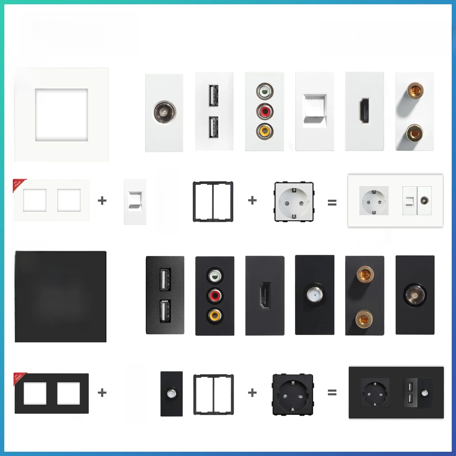 BSEED Muur Internet Cat5 Socket Plastic Frame Onderdelen USB Charge Port TV Satelliet Interface Functie DIY Combinatie - afbeelding 2