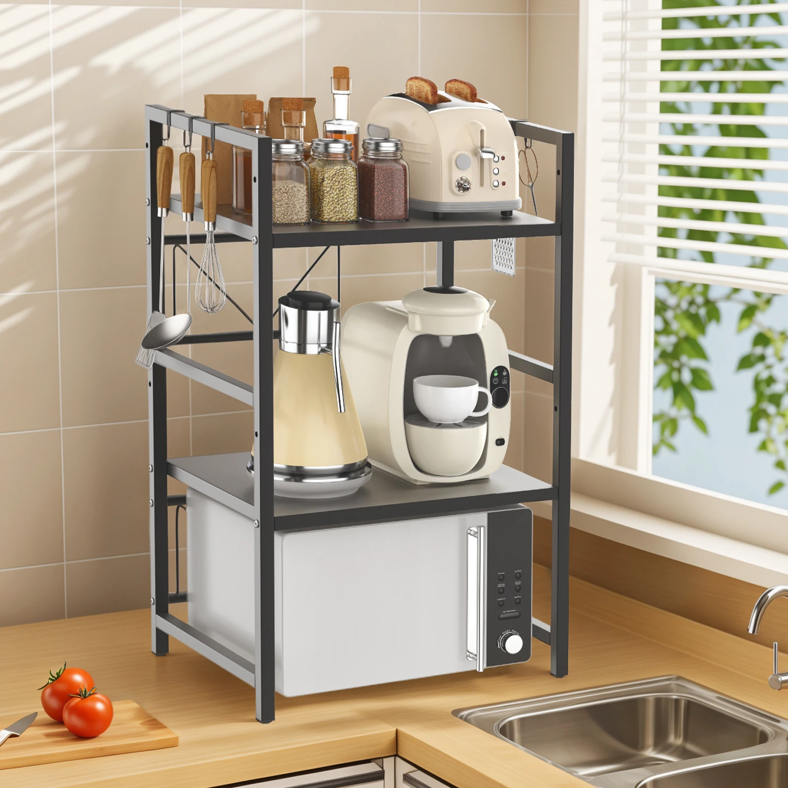 Étagère de rangement extensible pour micro-ondes à 2/3 niveaux, organiseur de comptoir pour micro-ondes antirouille, étagère de rangement de cuisine, hauteur réglable