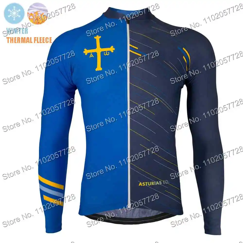 2023 ASTURIAS Flag Winter Cycling Jersey Set Spain Cycling Clothing Men Long Sleeve Road Bike Thermal Jacket Suit MTB Maillot