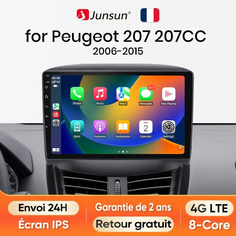 Junsun Android 13 Radio Autoradio For Peugeot 207 207CC 2006-2015 Car Intelligent Systems for Apple Carplay GPS RDS WiFi France