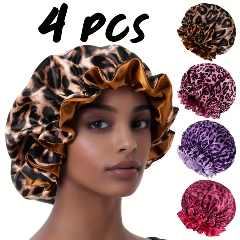 

4pcs Women Satin Bonnet Sleep Cap for Night Hair Protection Silk-Like Head Cover with Soft Elastic Band Luxury Haircare