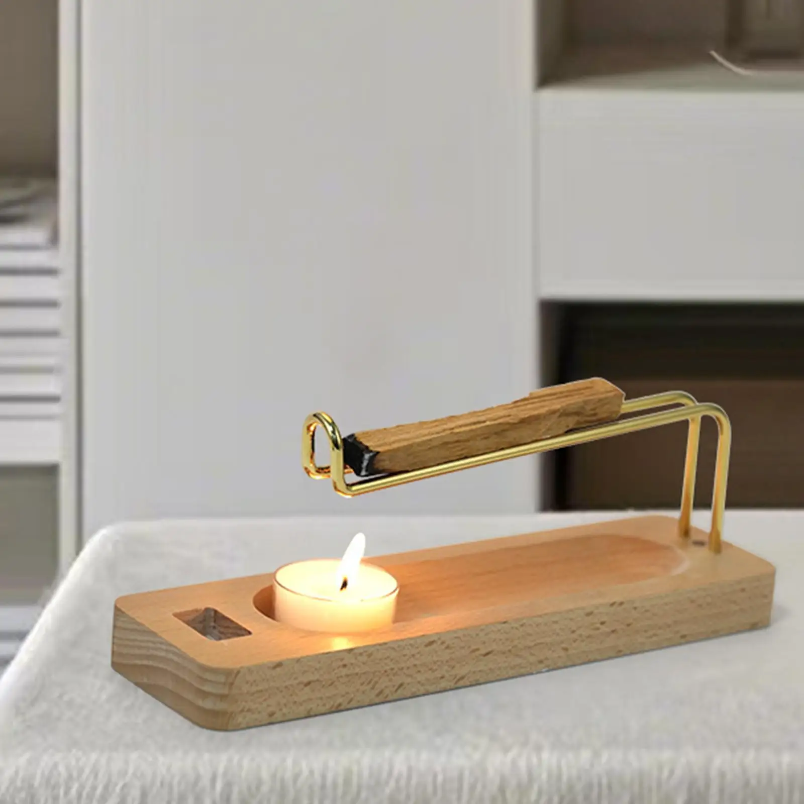 Base de madera para aromaterapia, soporte para quemador de incienso, Palo Santo, muebles de escritorio 3 en 1, centro de mesa para decoración del hogar