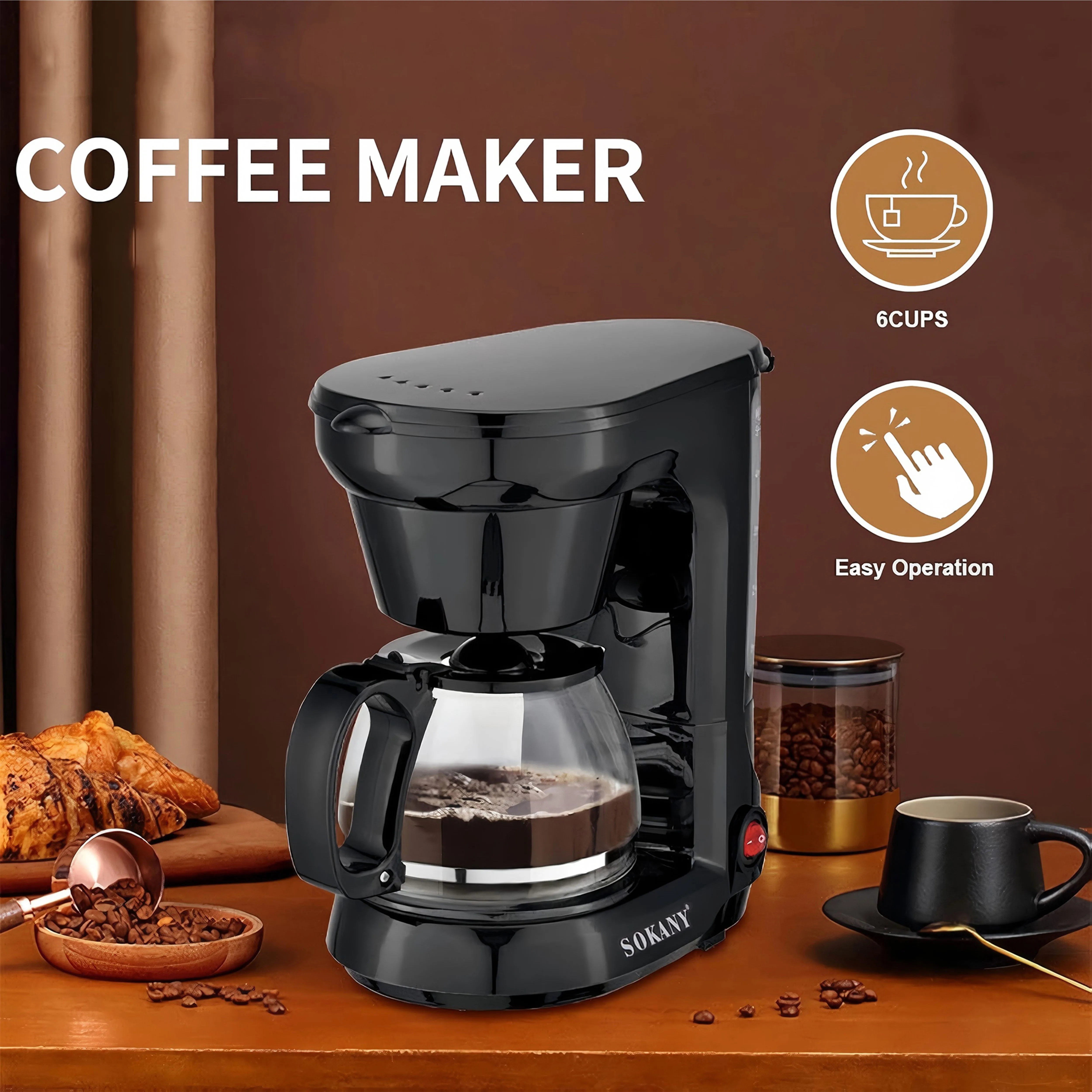Small American Drip Coffee Maker, Small Office Coffee Maker, Tea and Coffee Pot 750Ml for 4 Cups