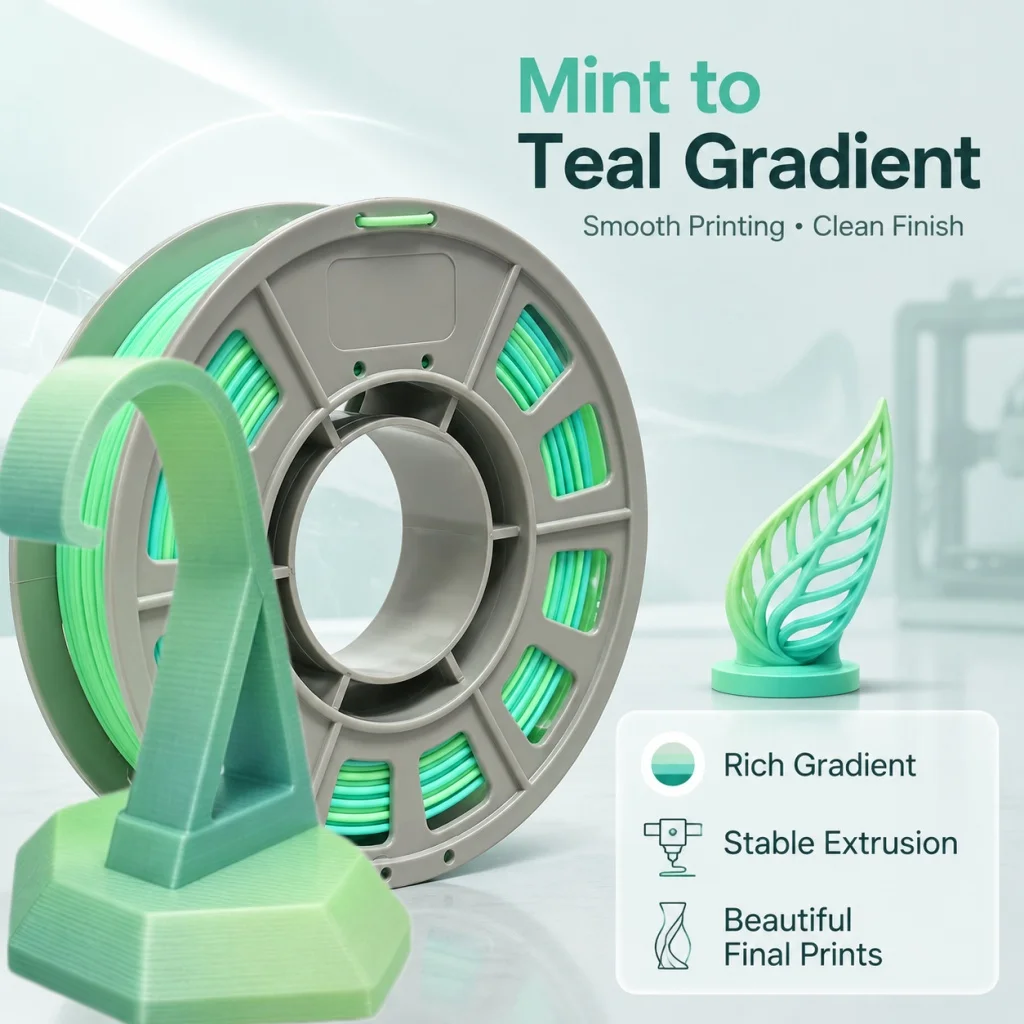 Gradient PLA 3D Printer Filament 1.75mm, 300g Compact Spool Green Gradient, Dimensional Accuracy +/- 0.03mm, Smooth Feeding for FDM Printers