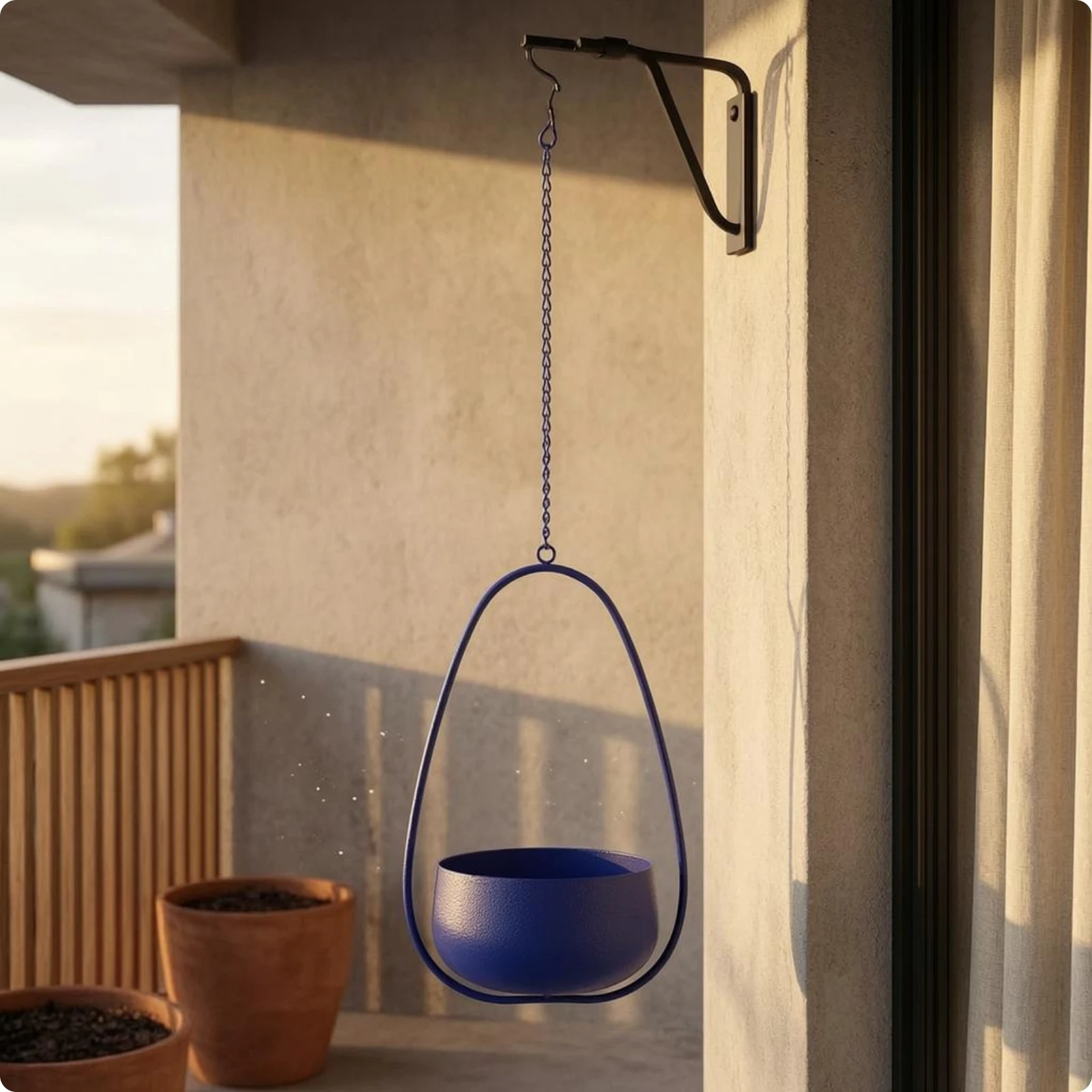 Modern Minimalist Teardrop Hanging Planter Smooth Painted Blue Hanging Basket Plant Holder for Indoor Garden Decor