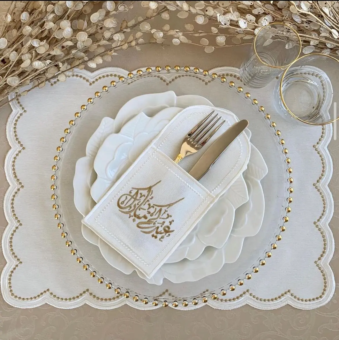 

Ramadan Decoraction 2024 Arabic Placemats Set, Eid Mubarak, table cover, Cotton Linen Tablecloth, table decoration & accessories