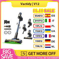 Vactidy V12 Cordless Vacuum Cleaner, 50000Pa Suction, 450W Motor, 2-in-1 Wet Dry Vacuum, LED Display, 150-Min Runtime, 0.5L Dust Bin, Green Light Dust Detection, Automatic Vortex Self-Cleaning, 180° Green Dust Detection Light, Up to 150 Minutes Runtime