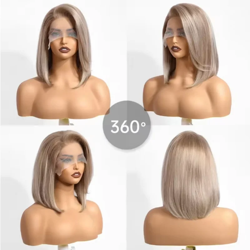 13*4 Lace Front Human Hair Wigs Ombre Light Blonde Short Straight Bob Lace Frontal Wigs for Women Daily Use Remy Human Hairs