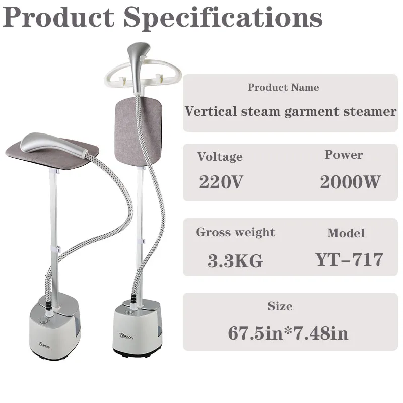 Household small standing iron, multi-functional flat ironing and hanging ironing, large capacity water tank, high power 2000W
