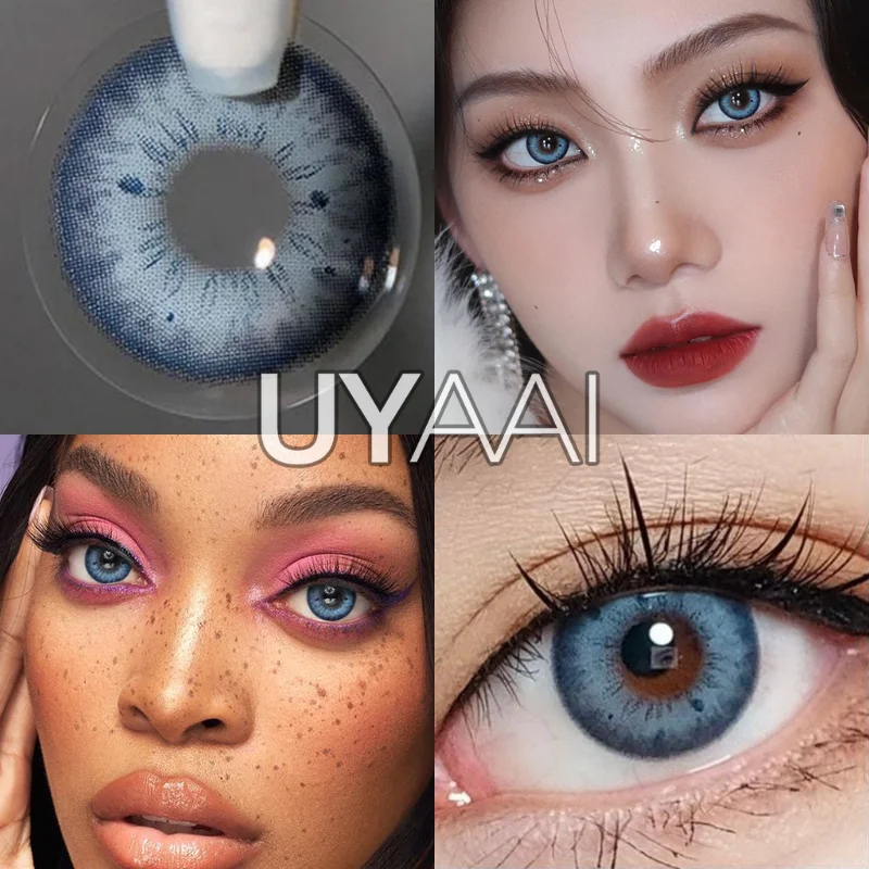 UYAAI-lentillas de colores para los ojos, lentillas de color marrón, Azul, Gris, moda coreana, 1 par, envío gratis