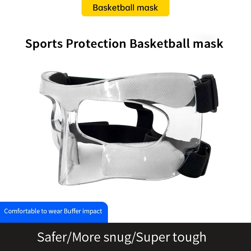 Basketball Face Mask Adjustable Face Shield with 2 Shock-Absorbing Pads Nose Guard for Broken Nose Shatterproof PC Material