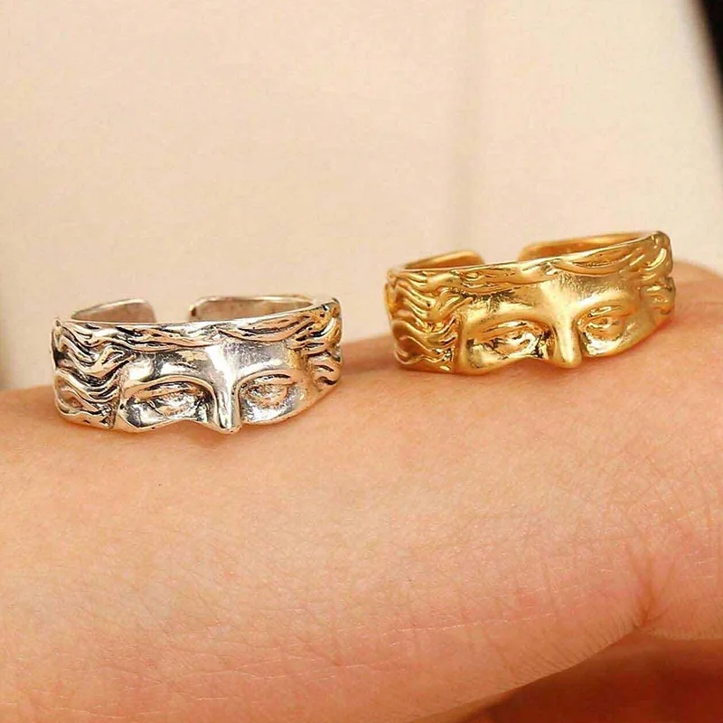 Vintage Venus Half Face Adjustable Rings for Men Women Ancient Greek Sculpture Creative Open Ring Party Jewelry Accessories