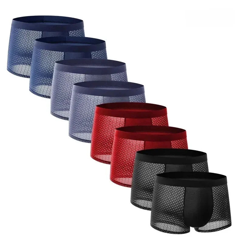 8 stks/set heren Slipje Ijs Zijde Mesh Mannen Ondergoed Ademend heren Onderbroek Mode Slipje Mannelijke Effen Kleur Boxershorts - afbeelding 2