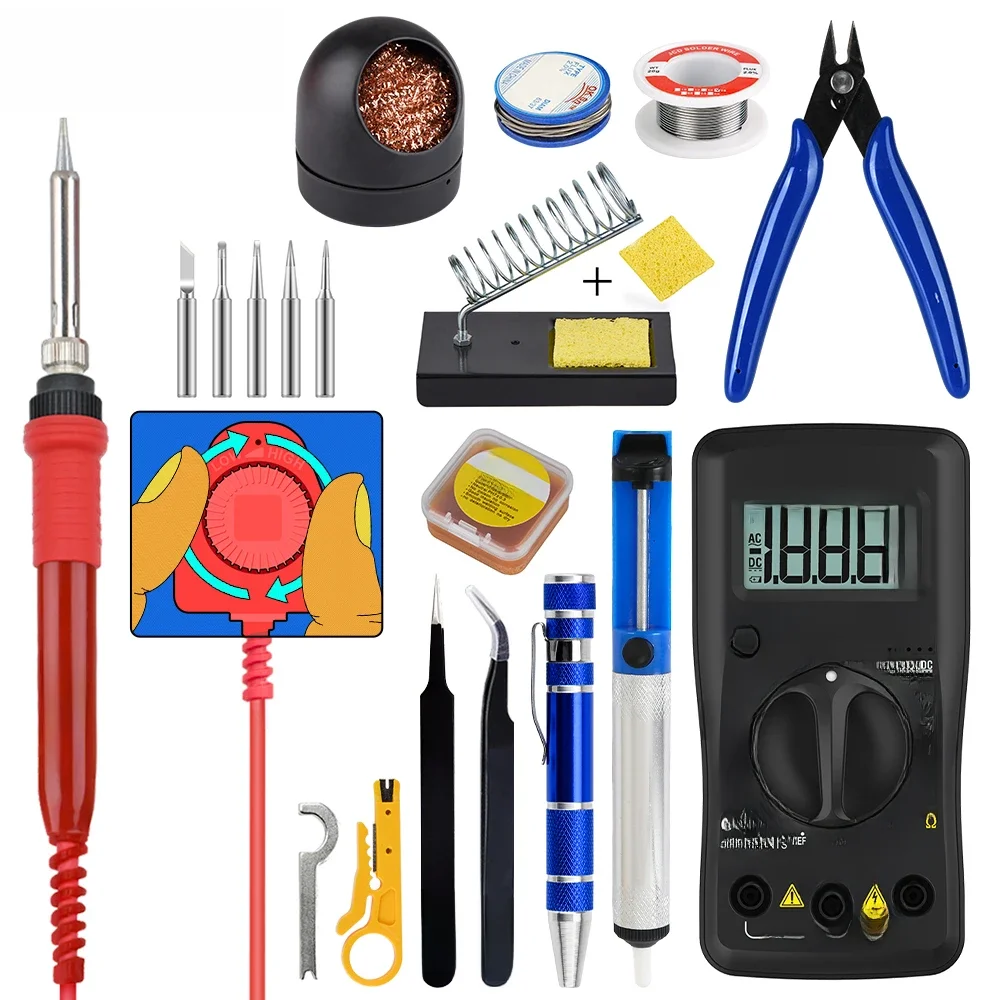 JCD Soldering Iron Kit 60W 110V/220V Large Knob Easy Adjustable Temperature  for cell-phone BGA  IC Repair  Welding Tools ADJ908