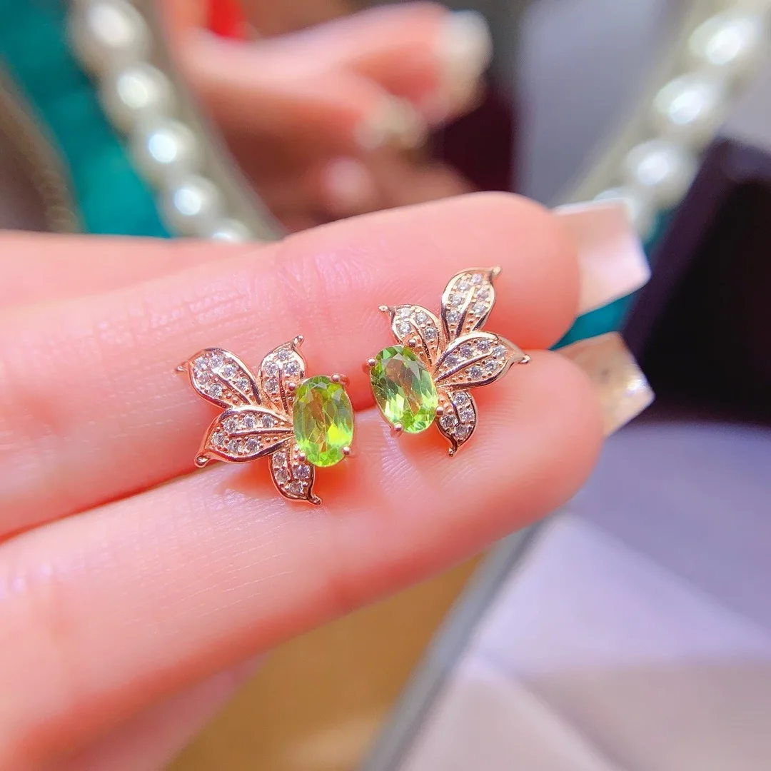 KJJEAXCMY Boutique Jewelry Natural Olivine Women's Earrings 4x6mm Electroplated Rose Gold Bee Style Gift for Girlfriend Birthday