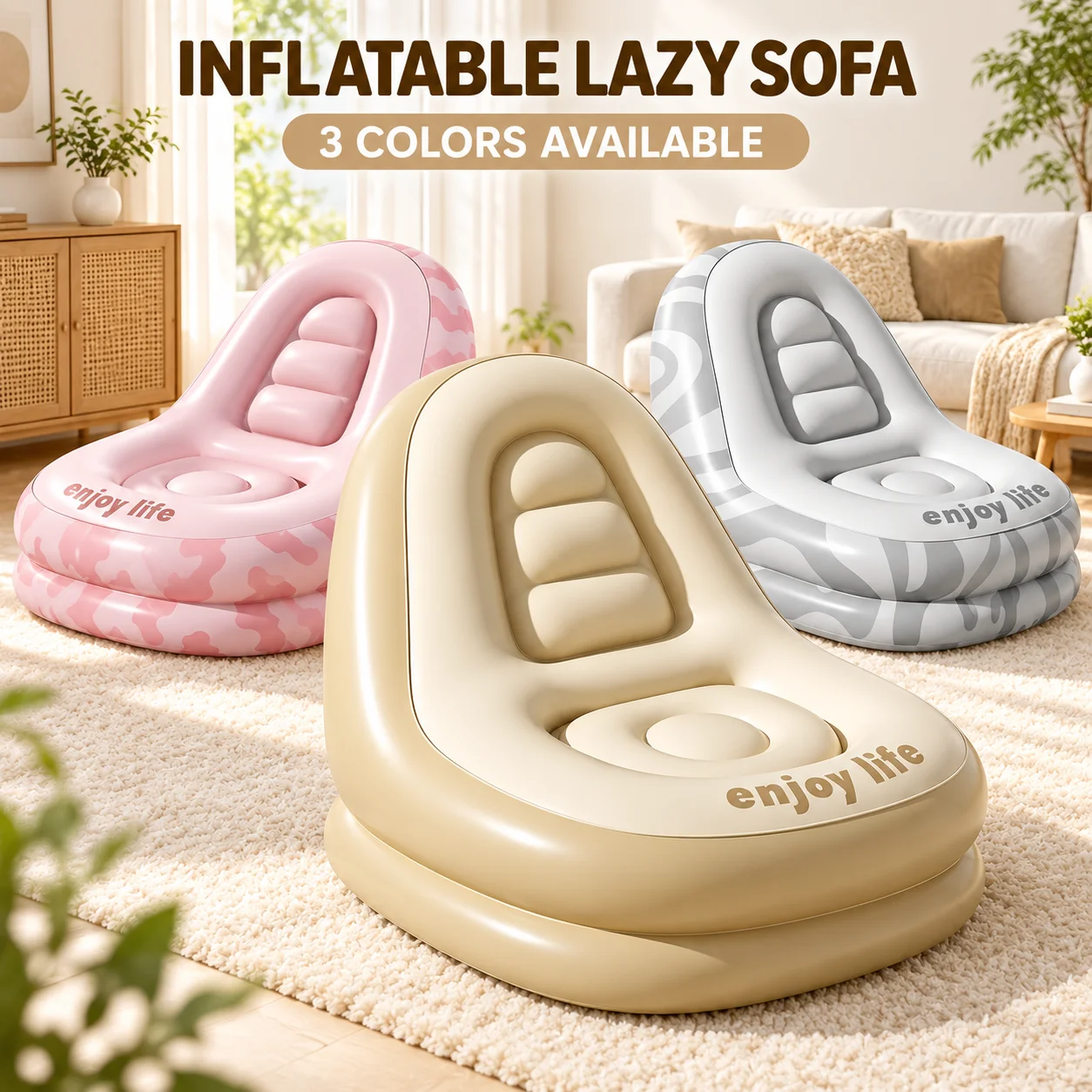 Inflatable Lounge Chair & Ottoman Sold Separately Portable Air Sofa Single Seat with Backrest Footstool for Living Room Bedroom