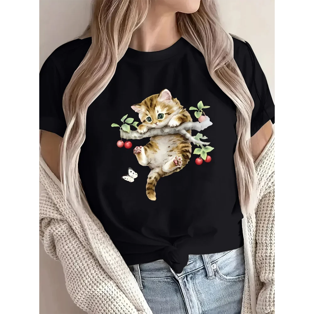 

Cute kitten Graphic Tees Summer Breathable Soft Women‘s Cotton T-shirts Crewneck Short Sleeve Casual Unisex Oversize Tops