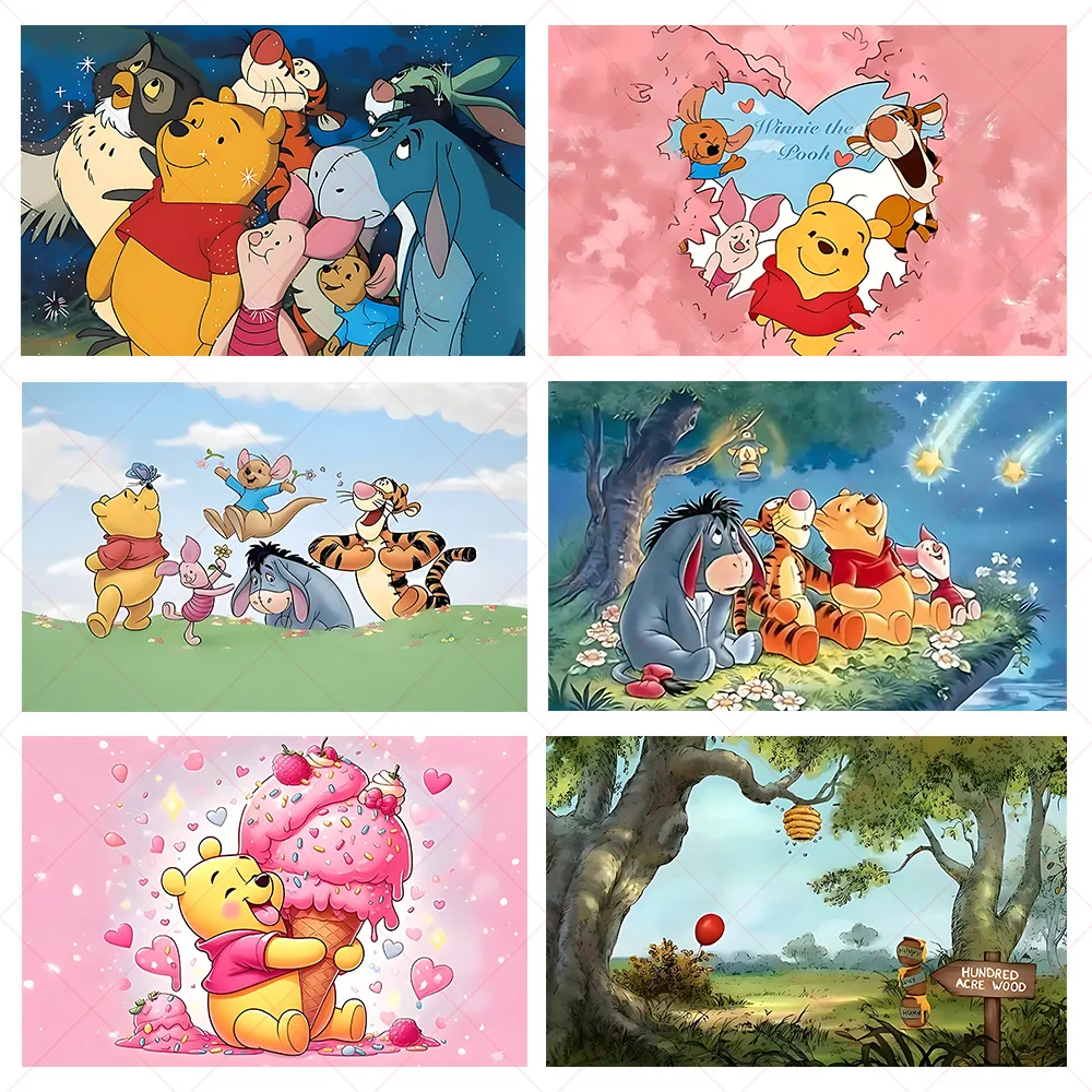 

Disney Winnie Theme Birthday Party Decoration Photography Background Baby Shower Supplies Backdrop Banner Photo Props Kids Gifts