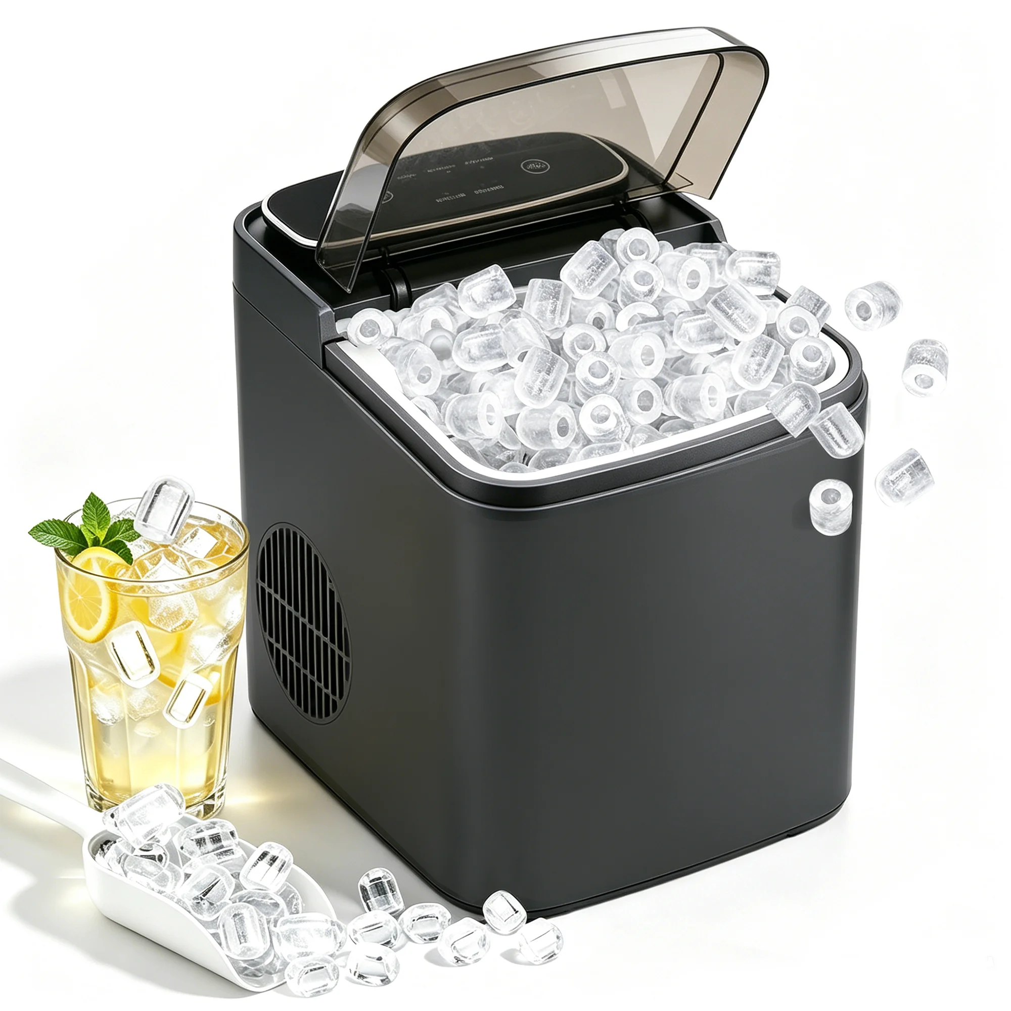 Eiswürfelmaschine Klein Kompakt & Leise - Schnelle Eiswürfelbereitung 9 Würfel in 6 Min. - Selbstreinigend für Küche Büro Bar Party Grün