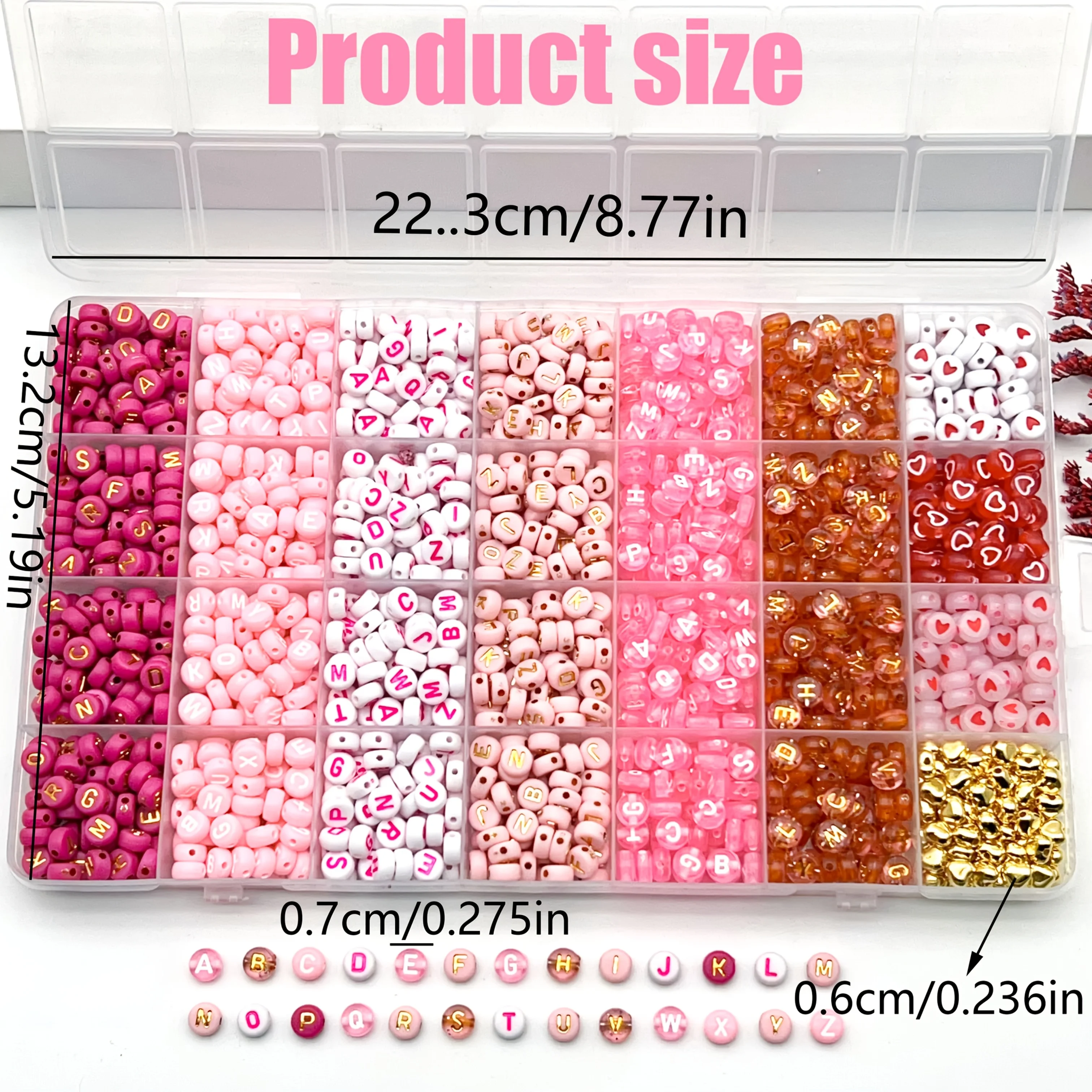 300/840pcs Pink, Red & White, Golden Letter & Heart Acrylic Beads Set - Jewelry Making Kit for DIY Bracelets, Necklaces image 3