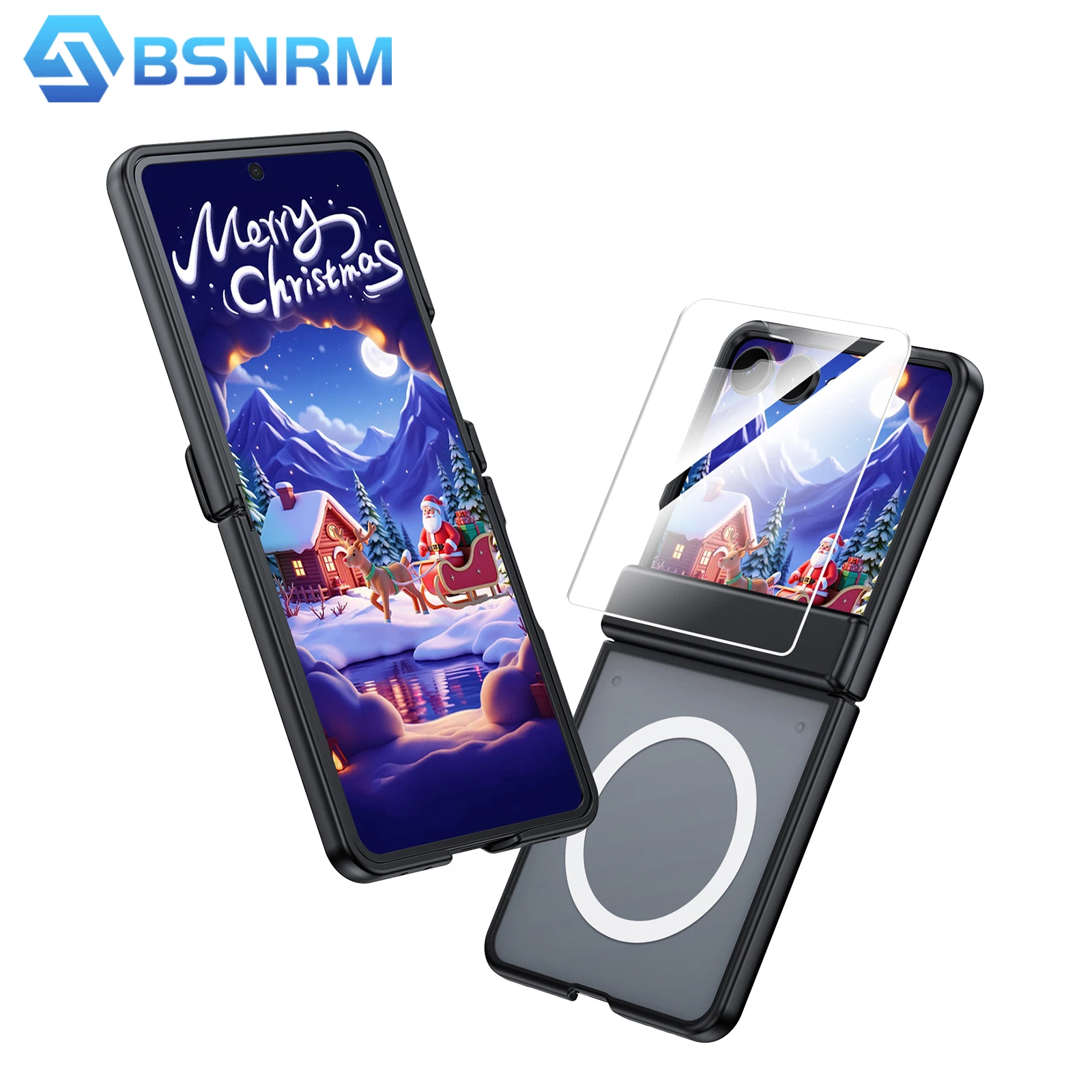 

Рождественский подарок, чехол для Samsung Flip 7, с магнитной мощностью, защитная пленка для экрана, защита шарнира, полупрозрачный матовый противоударный черный