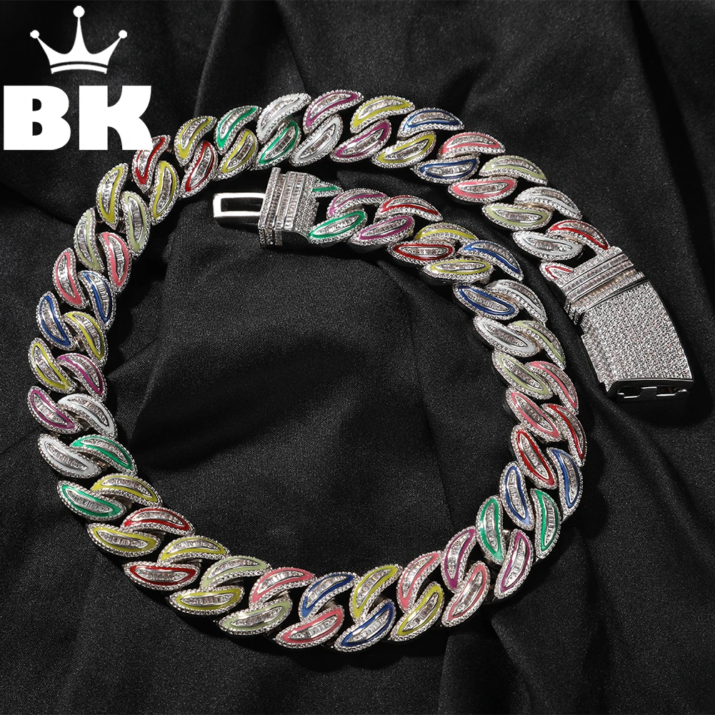

THE BLING KING Luminous Multi Color Cuban Chain Necklce For Men Zirconia 20mm Iced Out Link Glow In The Dark Goth HipHop Jewelry