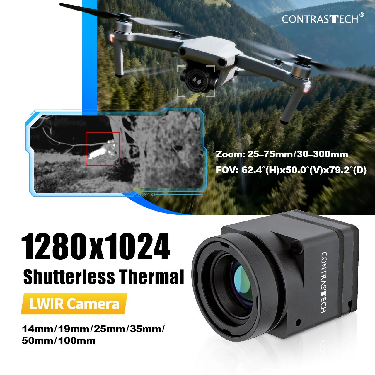 1280x1024 LWIR Thermal Camera Module VOx 12μm Infrared Camera 30mK 30Hz Shutterless Thermal Imaging for UAV Security Lepton