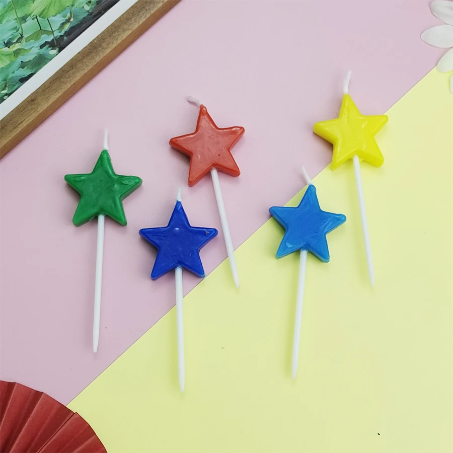 5 Stück Fünfzackige Stern-Geburtstagstortenkerzen für Kinderpartys, Dekorative Backsternkerzen, Frohe Kindertage – Detail 4