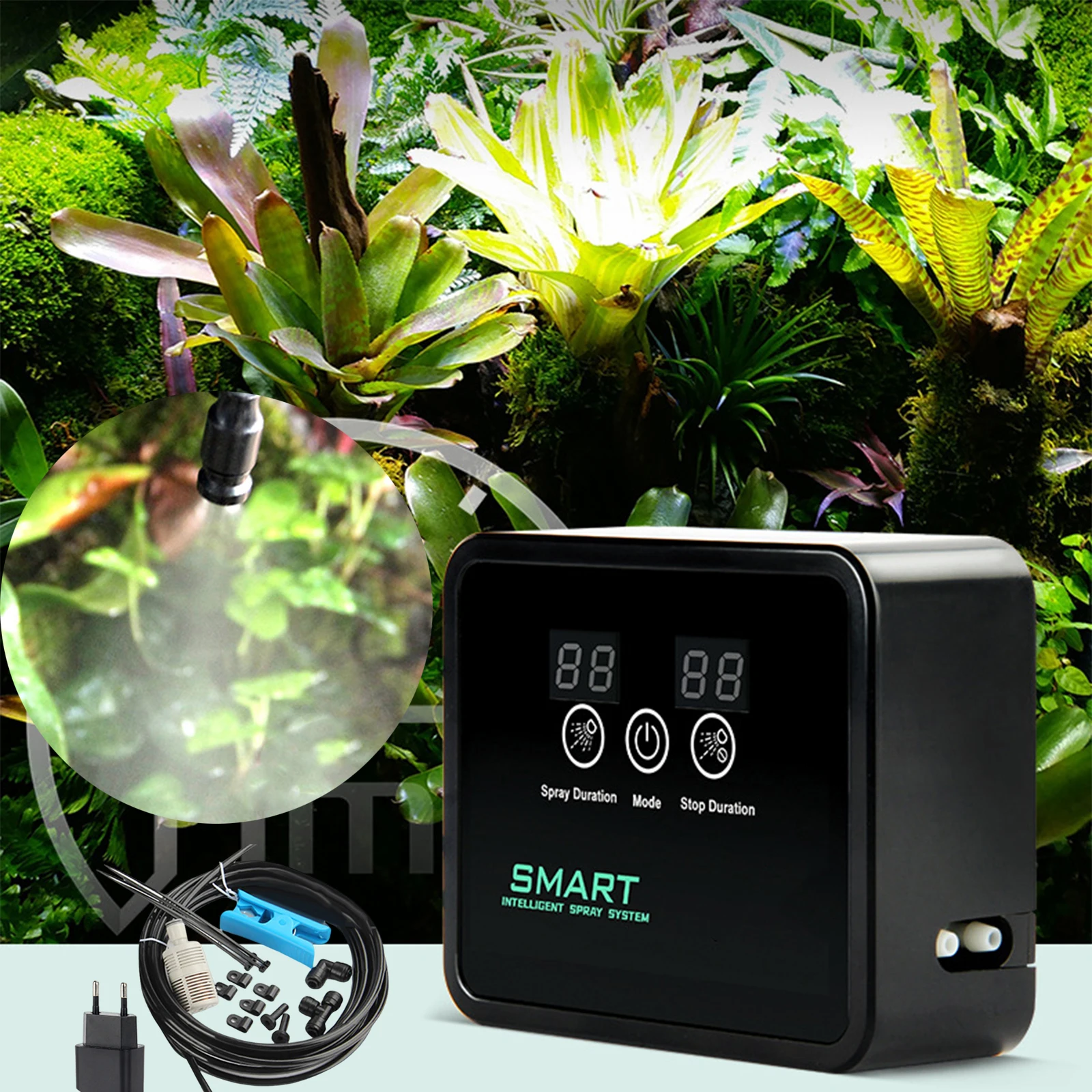

Reptile Fogger Terrariums Humidifier Automatic Rainforest Watering System Spray Kit Intelligent for Greenhouses Plants Snake