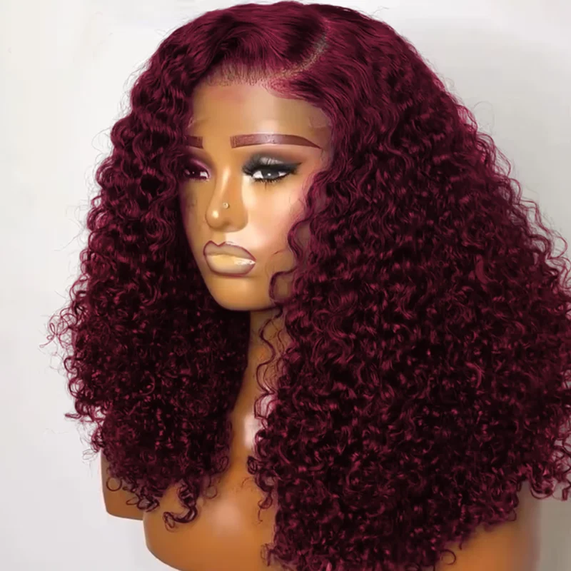 

99J Burgundy Short Bob Glueless Hair Wig 13x4 Lace Front Wig Human Hair Red Colored Deep Wave Lace Frontal Wig For Women