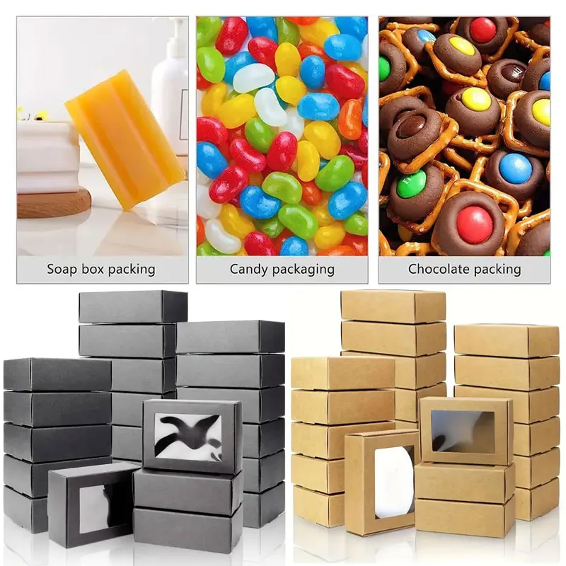 20/30/50Pcs Kraft Paper Candy Box Transparent PVC Window Soap Case Wedding Christmas Baby Shower Chocolate Gift Packaging Boxes