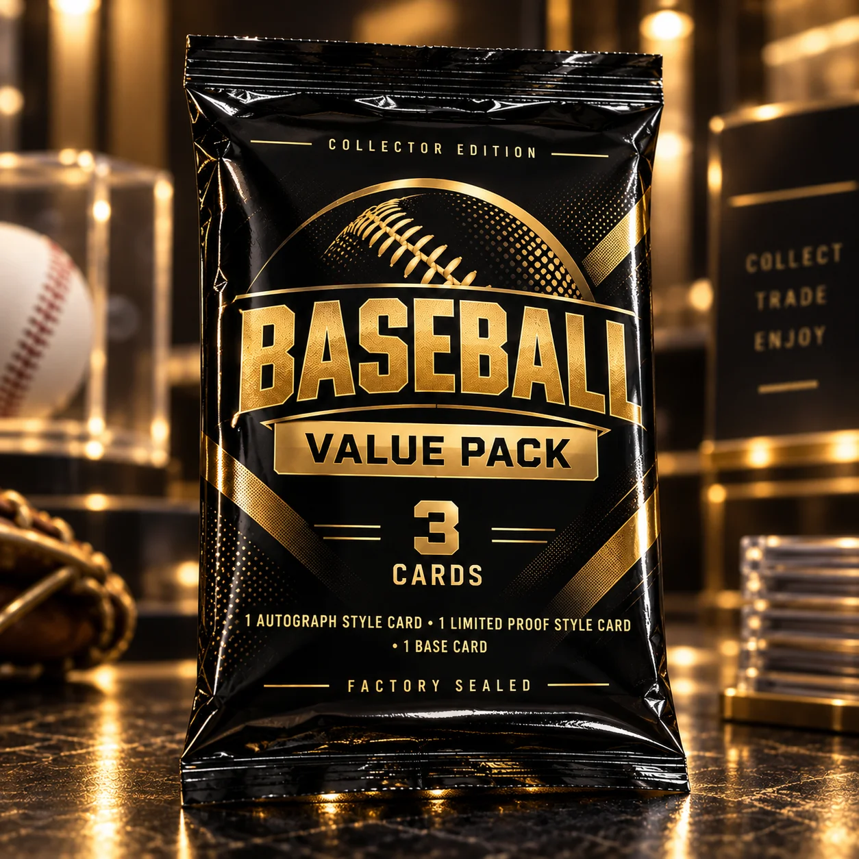 2026 Baseball Trading Card Pack, Factory Sealed Collector Pack with 3 Cards, Includes Autograph Style Card, Limited Proof Style Card and Base Card, Collectible Baseball Hobby Cards for Fans and Collectors