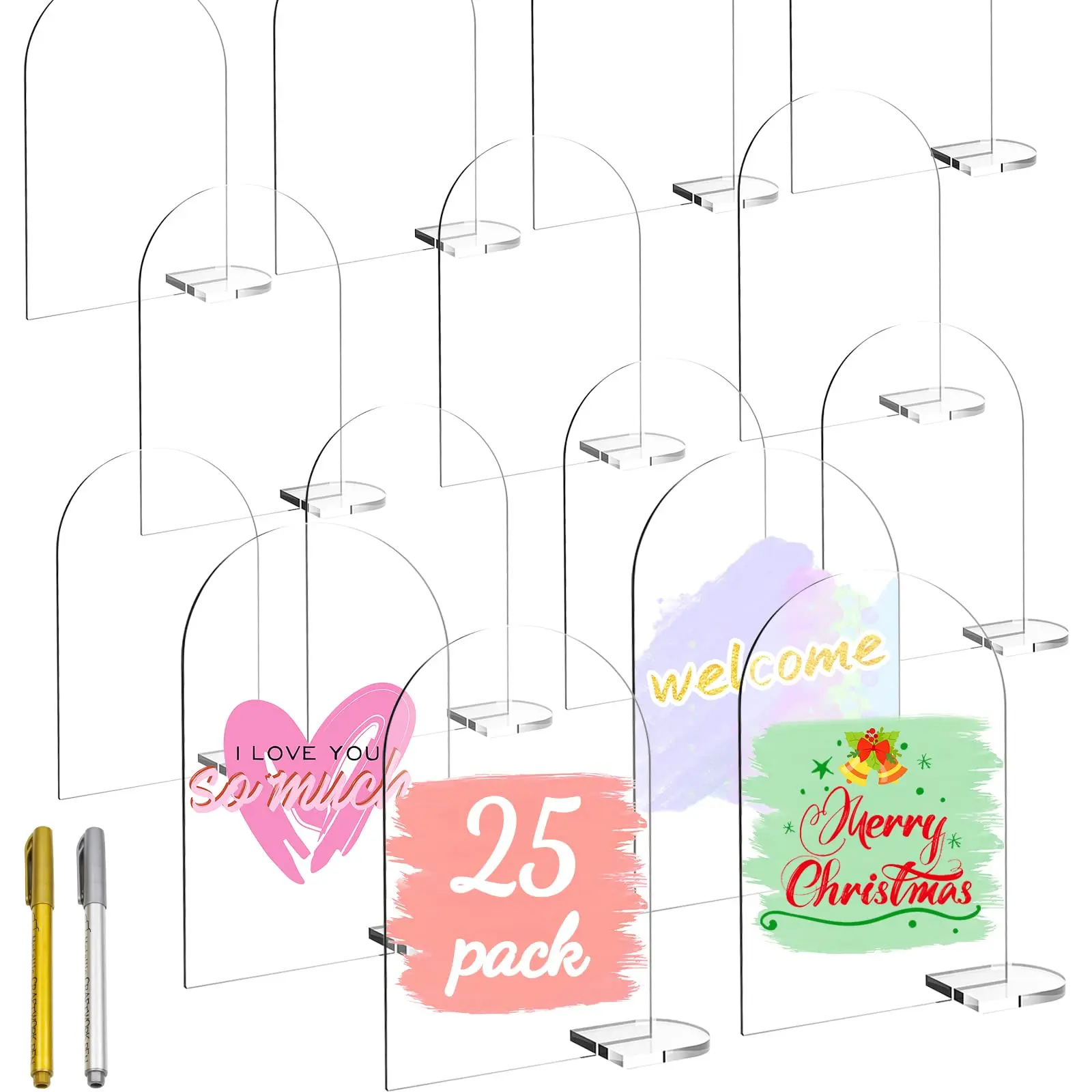 

Arch Clear Acrylic Table Number Holders with Stand, DIY Blank Arched Sign Acrylic Sheets with Pen,Handwritten Name Seating Cards