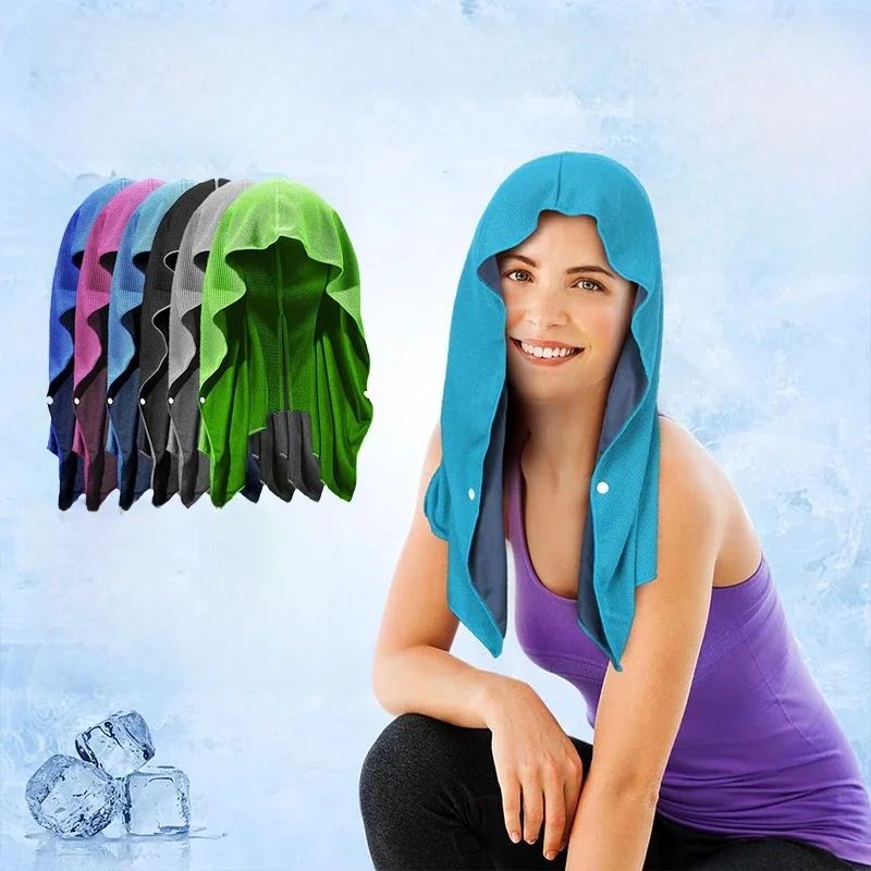 AliExpress 3 in 1 Cool Hoodie Towel Anti-UV Sweat Absorbent Quick Drying Cold Feeling Cooling Fitness Soft Towel for Sports Cycling Fishing