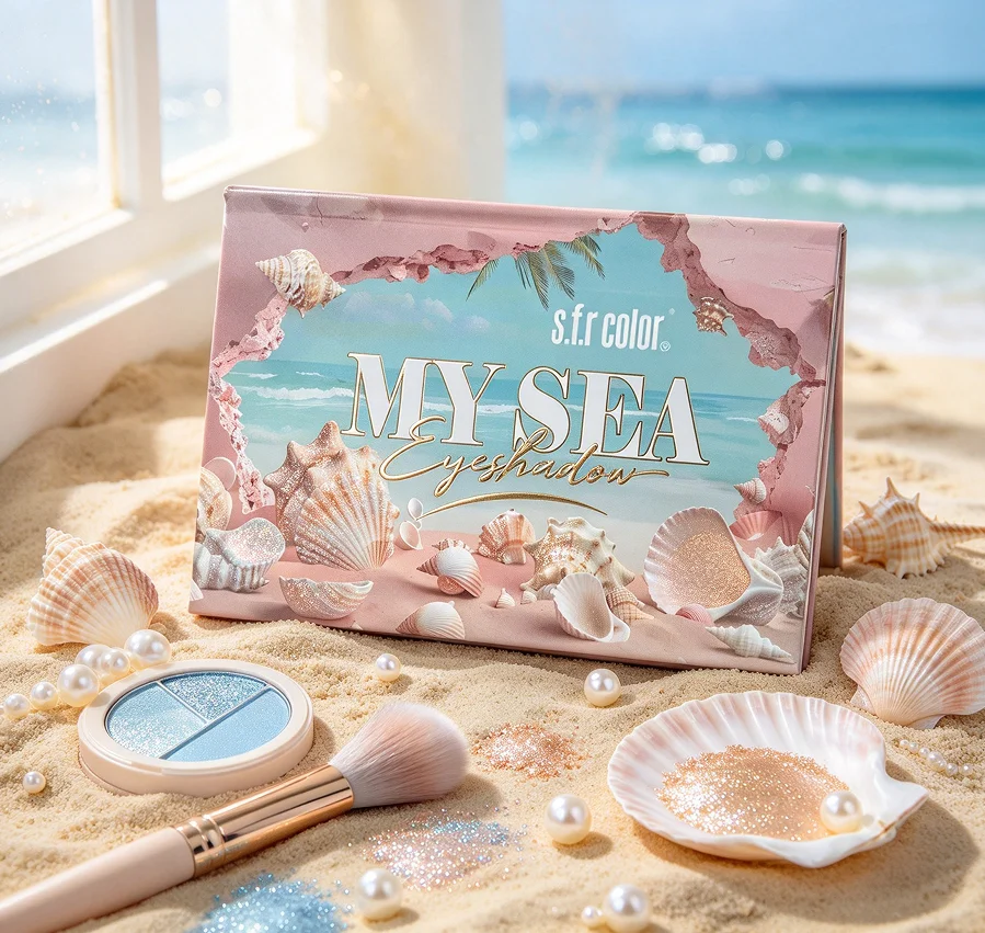 s.f.r Color MY SEA Eyeshadow Palette, Matte & Shimmer Glitter High Pigmented Eye Shadow, Ocean Beach Seashell Themed Makeup Palette for Daily & Party Look