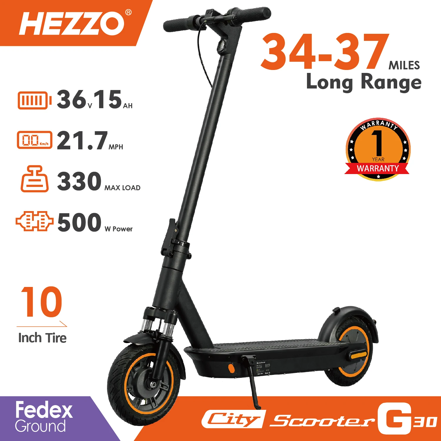 36v 500w 22mph Front Suspension Electric Scooter 25mile 15Ah Foldable 10inch Solid Tire With Smart App Control Adult E-bike