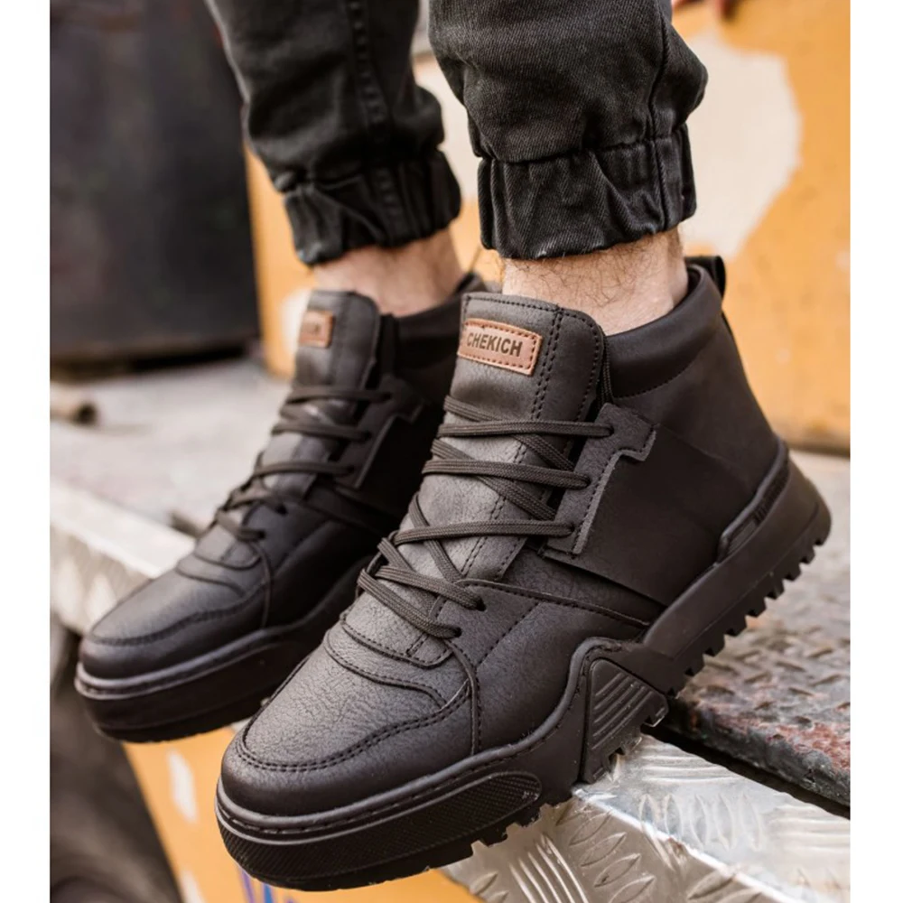 FOH Store Men Boots Shoes ST BLACK Artificial Leather Lace Up Sneakers 2023 Comfortable Flexible Fashion Wedding Orthopedic Walking Sport Lightweight Odorless Running Breathable Hot Sale Air New Brand Boots 057